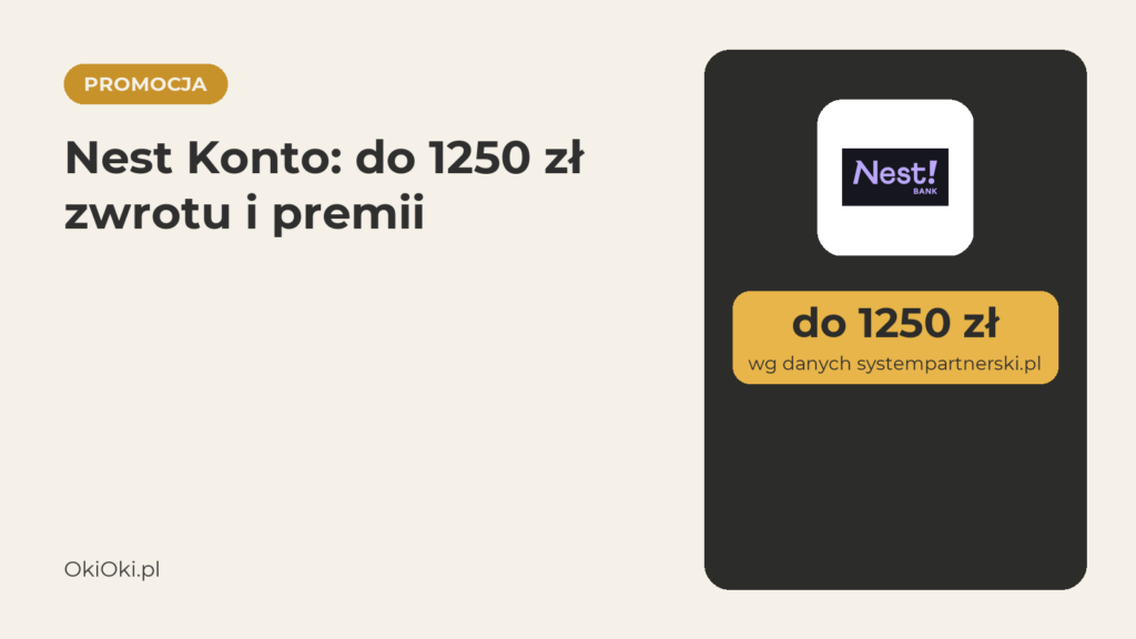 Promocja Nest Konto: do 1250 zł zwrotu i premii (lipiec 2026)