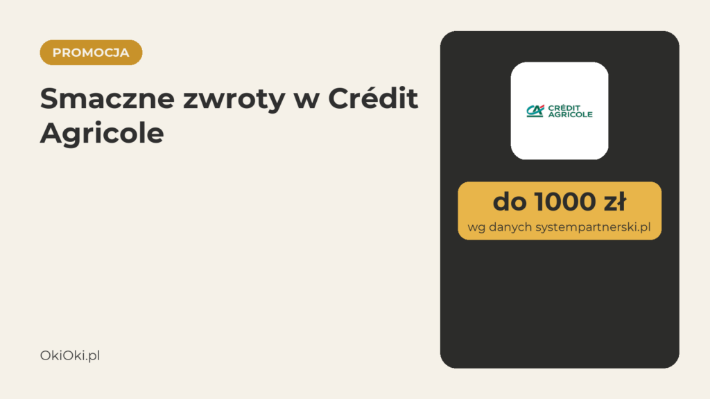 Smaczne zwroty w Crédit Agricole: do 1000 zł zwrotu (2026)